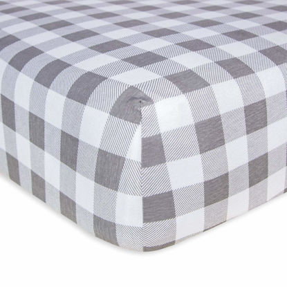 Picture of Burt's Bees Baby - Buffalo Check Fitted Crib Sheet, 100% Organic Crib Sheet for Standard Crib and Toddler Mattresses (Fog)