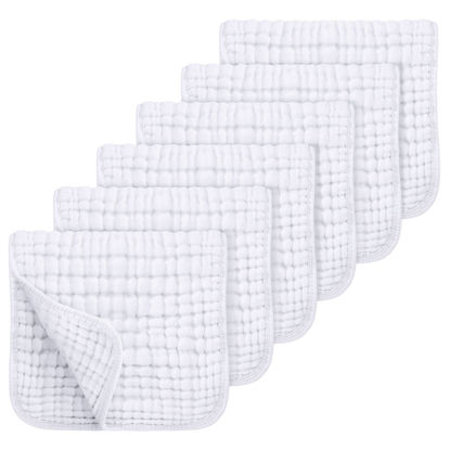 Looxii Muslin Burp Cloths 100% Cotton Muslin Cloths Large 20''x10'' Extra Soft and Absorbent 6 Pack Baby Burping Cloth (White
