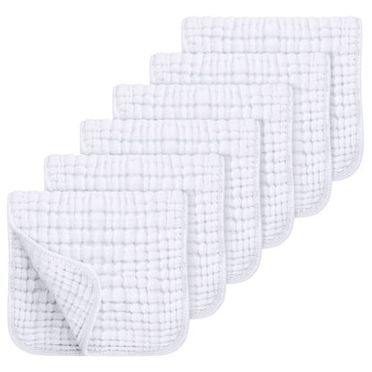 Picture of Looxii Muslin Burp Cloths 100% Cotton Muslin Cloths Large 20''x10'' Extra Soft and Absorbent 6 Pack Baby Burping Cloth Pure White
