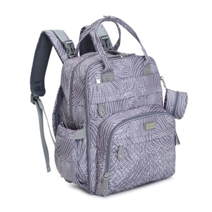 Picture of BabbleRoo Diaper Bag Backpack - Baby Essentials Travel Tote - Multi function Waterproof Diaper Bag, Travel Essentials Baby Bag with Changing Pad, Stroller Straps & Pacifier Case - Unisex, Gray Swirls