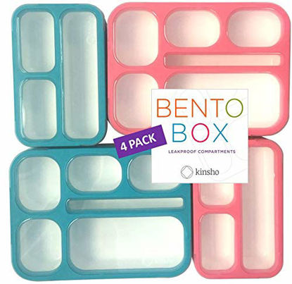 Picture of Bento Box Lunch Boxes and Snack Containers for Kids Girls Boys Adults Toddlers| Leakproof Portion Container Kits BPA Free | Value Pack Set of 2 Each Blue & Pink