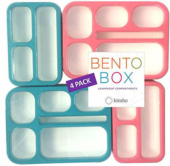 Picture of Bento Box Lunch Boxes and Snack Containers for Kids Girls Boys Adults Toddlers| Leakproof Portion Container Kits BPA Free | Value Pack Set of 2 Each Blue & Pink