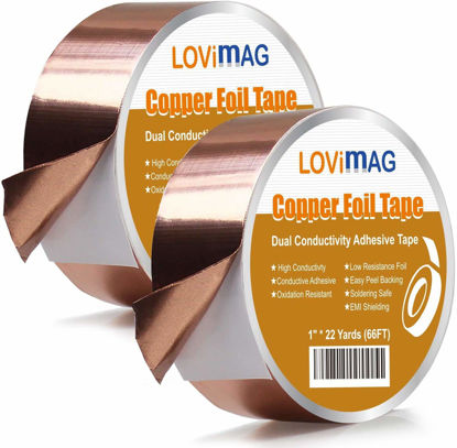 Picture of Copper Foil Tape (1inch X 66 FT X 2) with Conductive Adhesive for Guitar and EMI Shielding, Crafts, Electrical Repairs, Grounding