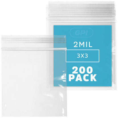 Picture of 3 x 3 inches, 2Mil Clear Reclosable Zip Bags, case of 200 GPI Brand