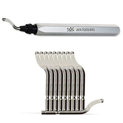 Picture of AFA Tooling - Deburring Tool with 10 Extra High Speed Steel Blades - Works on Metal, Resin, PVC Pipes, Copper, Plastic and 3D Printed Edges - Plumbing & 3D Printing Burr Removal Reamer Tool