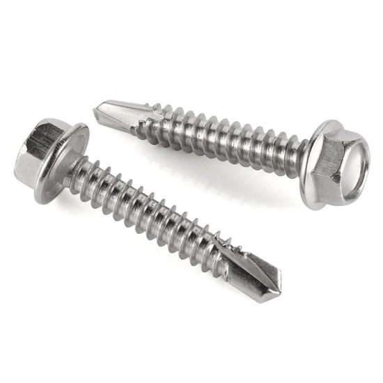 Picture of #12 x 1-1/2" Hex Washer Head Self Drilling Screws, Self Tapping Sheet Metal Tek Screws, 410 Stainless Steel, 100 PCS