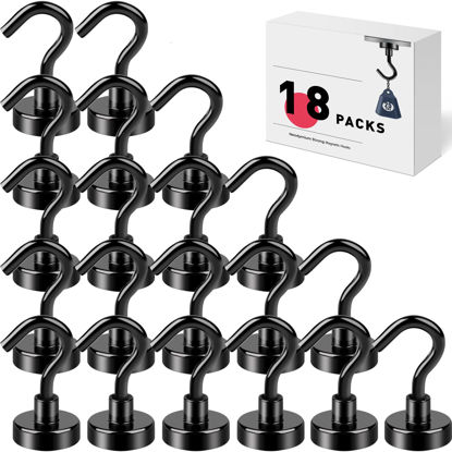 Picture of LOVIMAG Magnetic Hooks，25Lbs Black Magnet Hooks for Cruise Cabin, Magnetic Hooks for Hanging, Fridge, Classroom, Refrigerator, Ceiling, Office, Kitchen. Grill, Garage-18Pack