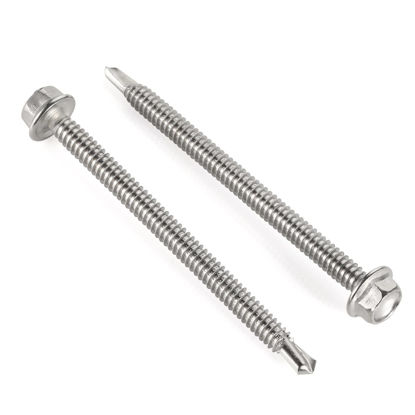 Picture of #8 x 2" Hex Washer Head Self Drilling Screws, Self Tapping Sheet Metal Tek Screws, 410 Stainless Steel, 50 PCS