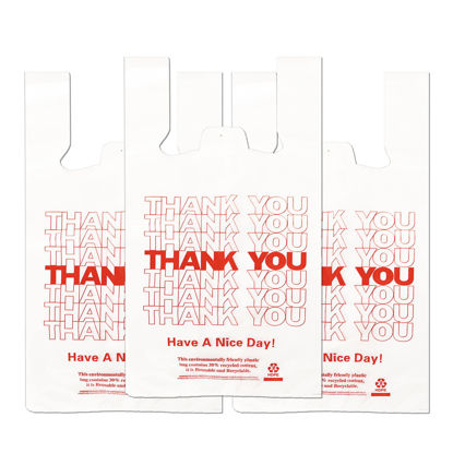 Picture of YoYoRain White Thank you T shirt bag, Grocery shopping bag Reusable and Disposable Supermarket Bag 11''x6''x21'' 150PCS