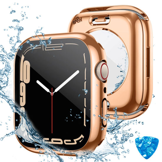 Picture of (2 in 1) Tensea for Waterproof Apple Watch Screen Protector Case SE 2022 Series SE 6 5 4 40mm Accessories, iWatch Protective PC Face Cover Built-in Tempered Glass Film, Front & Back Bumper Women Men