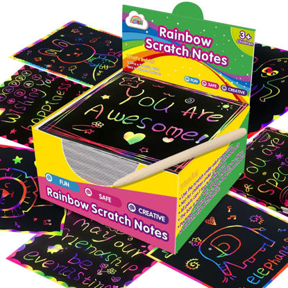 Picture of ZMLM Rainbow Scratch Mini Art Notes - 125 Magic Note Pads Cards Sheets for Kids Black Crafts Arts DIY Party Favor Supplies Kit Birthday Game Toy Gifts Box Girls Boys Halloween