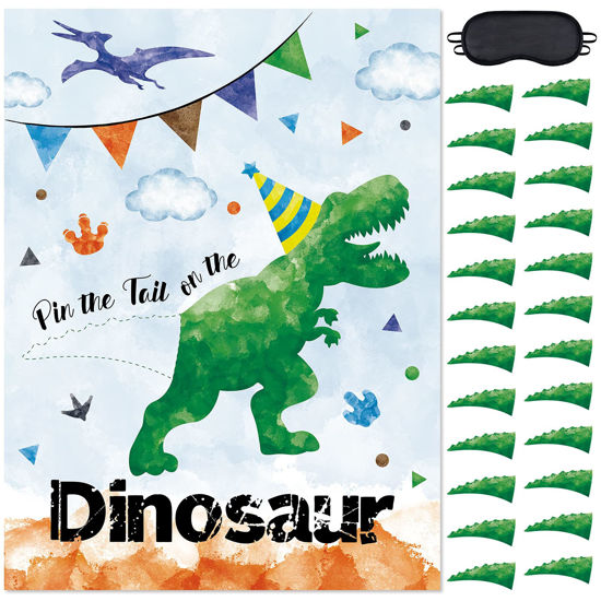 WERNNSAI Pin The Hat on The Dinosaur Game - Dinosaur Party Games for Girls  Dino Poster 20'' x 29'' with 24 PCS Hats Baby Shower Birthday Party