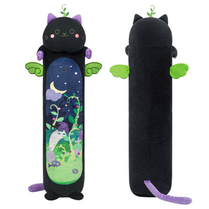 Picture of Mewaii Long Cat Plush Kawaii Body Pillow, 20” Cute Black Cat Stuffed Animals Soft Plushies, Kitten Plush Throw Pillow Doll Big Plush Toys Gift for Girlfriend