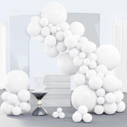 Picture of PartyWoo White Balloons, 140 pcs Matte White Balloons Different Sizes Pack of 18 Inch 12 Inch 10 Inch 5 Inch Balloons for Balloon Garland or Balloon Arch as Party Decorations, Birthday Decorations