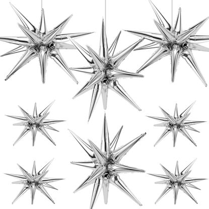 Picture of Cadeya 8 Pcs Star Balloons, Huge Silver Explosion Star Aluminum Foil Balloons for Birthday, Baby Shower, Wedding, Bachelorette Party, Disco Party Decorations Supplies