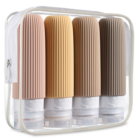 Picture of Mrsdry Travel Bottles for Toiletries, Tsa Approved 3oz Portable Travel Bottles, BPA Free Leak Proof Squeezable Silicone Travel Size Containers, Travel Accessories with Clear Toiletry Bag (4 Pack)