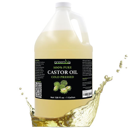 Picture of GreenIVe - 100% Pure Castor Oil - Cold Pressed - Hexane Free - Exclusively on Amazon (128 Ounce (1 Gallon))