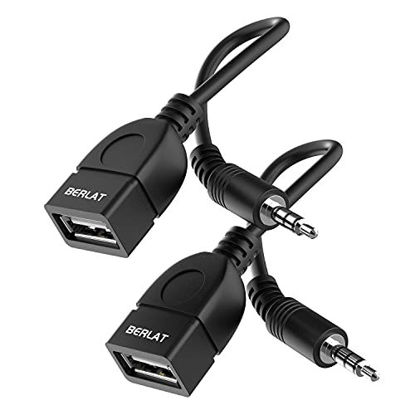 Picture of USB to Aux Audio Adapter,BERLAT 3.5mm Male to USB Female Adapter for Playing Music with U-Disk in Your Car,orked only When Your CAR 3.5mm AUX Port Must has Audio decoding Function - 2 Pack