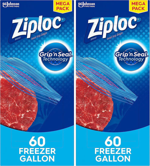 Picture of Ziploc Gallon Food Storage Freezer Bags, Grip 'n Seal Technology for Easier Grip, Open, and Close, 60 Count, Pack of 2 (120 Total Bags)