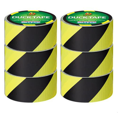 Picture of Duck Brand 283972_C Duck Printed Duct Tape, 6-Roll, Black/Yellow Stripes, 6 Rolls
