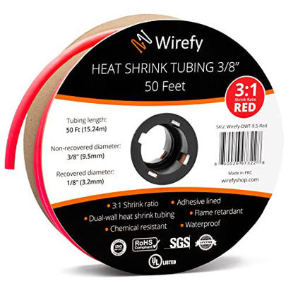 Picture of Wirefy 3/8" Heat Shrink Tubing - 3:1 Ratio - Adhesive Lined - Marine Grade Heat Shrink - Red - 50 Feet Roll
