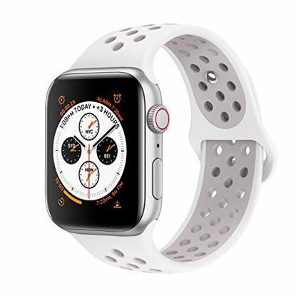 Picture of AdMaster Compatible with Apple Watch Bands 38mm 40mm,Soft Silicone Replacement Wristband Compatible with iWatch Series 1/2/3/4 - S/M White/Lavender