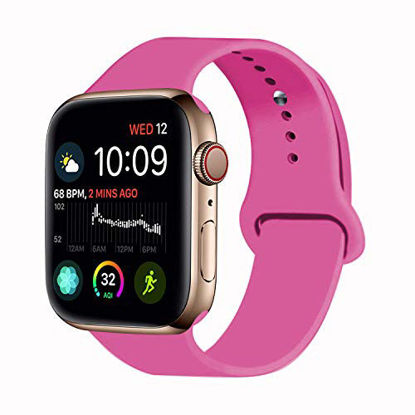 Picture of VATI Sport Band Compatible for Apple Watch Band 42mm 44mm, Soft Silicone Sport Strap Replacement Bands Compatible with 2019 Apple Watch Series 5, iWatch 4/3/2/1, 42MM 44MM S/M (Hot Pink)