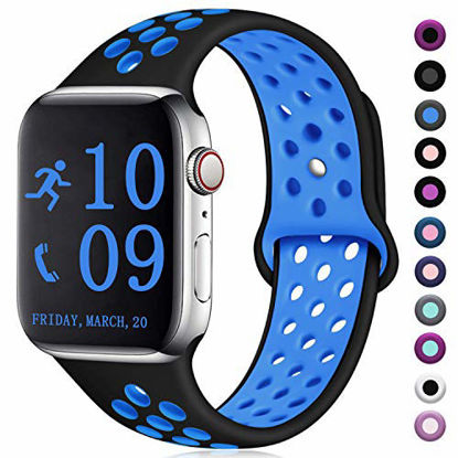 Picture of Zekapu Compatible with Apple Watch Band 40mm 38mm, for Women Men, S/M, Breathable Silicone Sport Replacement Wrist Band Compatible for iWatch Series 4/3/2/1,Black-Blue