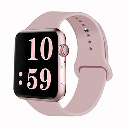 Picture of VATI Sport Band Compatible for Apple Watch Band 42mm 44mm, Soft Silicone Sport Strap Replacement Bands Compatible with 2019 Apple Watch Series 5, iWatch 4/3/2/1, 42MM 44MM S/M (Pink Sand)