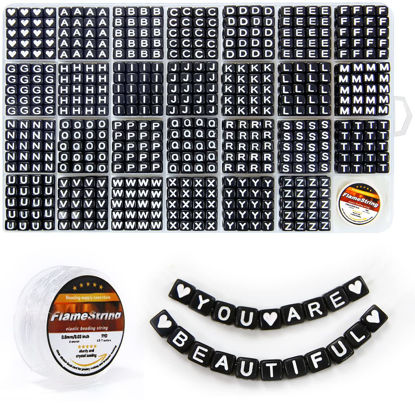 Picture of Eppingwin Beads, Letter Beads, Alphabet Beads in 28 Grid Box (6 x 6 mm (Square, Large Hole), White Letters & Black Base)