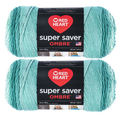 Picture of Red Heart Super Saver Jumbo Spearmint Ombre Yarn - 2 Pack of 283g/10oz - Acrylic - 4 Medium (Worsted) - 482 Yards - Knitting/Crochet