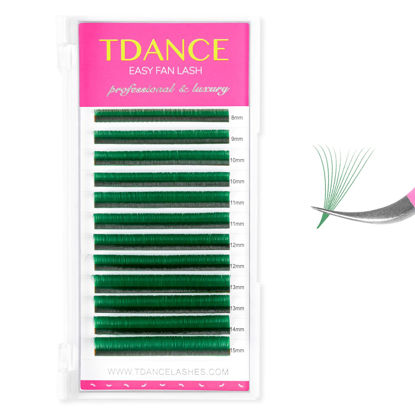 Picture of TDANCE Colorful Easy Fan Volume Lashes Eyelash Extension Supplies Rapid Blooming Volume Eyelash Extensions Thickness 0.07 CC Curl Mix 8-15mm Self Fanning Eyelashes Extension (Green,CC-0.07,8-15mm)