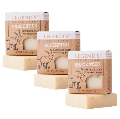 Picture of Legend's Creek Farm Goat Milk Soap, Moisturizing Cleansing Bar for Hands and Body, Creamy Lather and Nourishing, Gentle For Sensitive Skin, Handmade in USA, 5 Oz Bar (Unscented, 3-Pack O.S.)