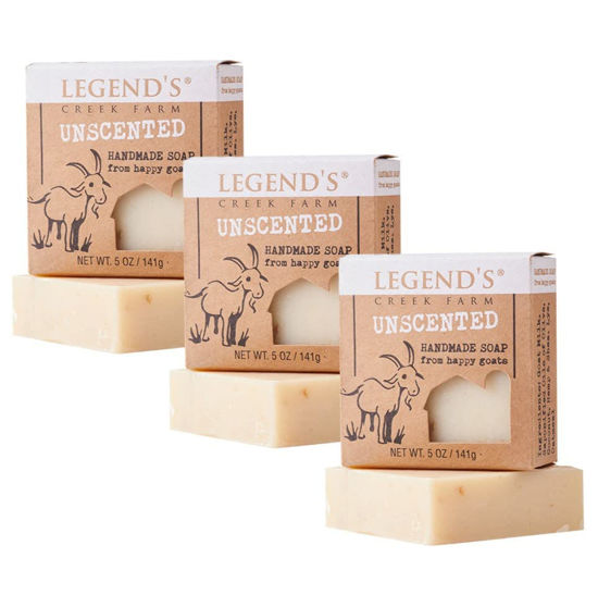 Picture of Legend's Creek Farm Goat Milk Soap, Moisturizing Cleansing Bar for Hands and Body, Creamy Lather and Nourishing, Gentle For Sensitive Skin, Handmade in USA, 5 Oz Bar (Unscented, 3-Pack O.S.)