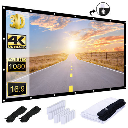 Picture of 120 inch White Projector Screen, AAJK Projection Screen16:9 HD Hanging Movie Screen Foldable Anti-Crease, for Outdoor, Indoor