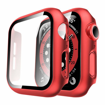 Picture of TAURI 2 Pack Hard Case Compatible for Apple Watch SE Series 6 5 4 40mm Built in 9H Tempered Glass Screen Protector Slim Bumper Touch Sensitive Full Protective Cover Compatible for iWatch 40mm - Red