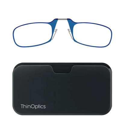 Picture of ThinOptics unisex-adult Reading Glasses + Black Universal Pod Case | Blue Frames, 2.50 Strength Readers Blue Frames / Black Case, 44 mm