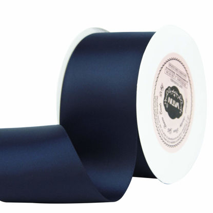 Picture of VATIN 2 inches Solid Navy Blue Continuous Double Faced Polyester Satin Ribbon for Craft, Gift Wrapping, Hair Bow, Wedding Deco 25 Yard Spool