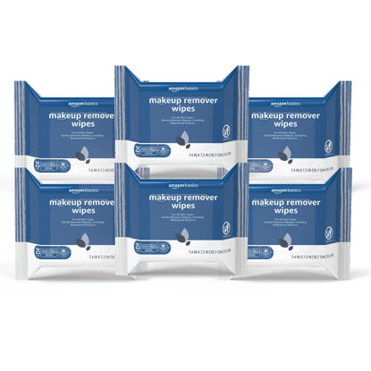 Picture of Amazon Basics Make Up Remover Wipes, Original, 150 Count (6 Packs of 25) (Previously Solimo)