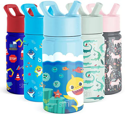 Picture of Simple Modern Baby Shark Kids Water Bottle with Straw Lid | Insulated Stainless Steel Reusable Tumbler for Toddlers, Boys | Summit Collection | 14oz, Baby Shark Sea Adventure