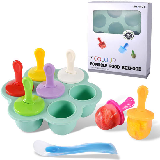 Picture of JBYAMUS Silicone Popsicle Molds, Ice Pop Molds, Storage Container for Homemade Food, Kids Ice Cream DIY Pop Molds - BPA Free (R-Green)