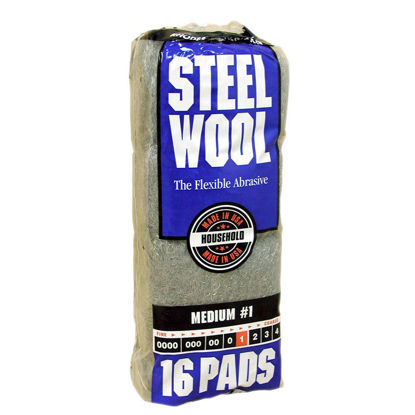 Picture of Homax Rhodes American Household Steel Wool16 pad, Medium Grade #1, 16 Pads