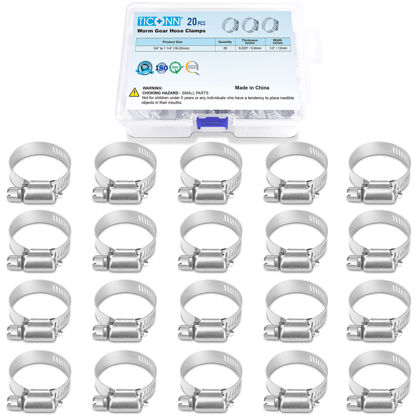 Picture of TICONN 20PCS Hose Clamp Set - 3/4''-1-1/4'' 304 Stainless Steel Worm Gear Hose Clamps for Pipe, Intercooler, Plumbing, Tube and Fuel Line