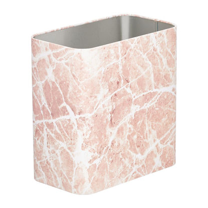 Picture of mDesign Small Metal 2.4 Gallon Trash Can Wastebasket Garbage Bin for Bathroom - Mini Slim Rubbish Waste Bin Trashcans for Master or Guest Bath, Bedroom, Garage, Laundry Room, or Playroom, Pink Marble