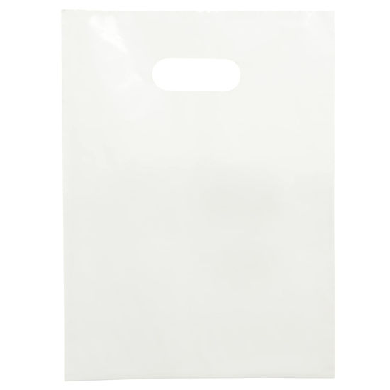 Picture of 100 White Bags and Bags for Small Business 1.5Mil 9"x12" White Bag Merchandise Bags Extra Thick Glossy Plastic Bags White Gift Bags For Small Business with Die Cut Handles White Plastic Bags
