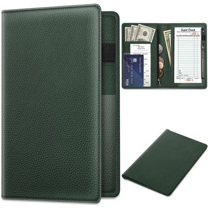 Picture of Server Book Organizer with Zipper Pocket, Fintie PU Leather Restaurant Guest Check Presenters Card Holder for Waitress, Waiter, Bartender (Midnight Green)