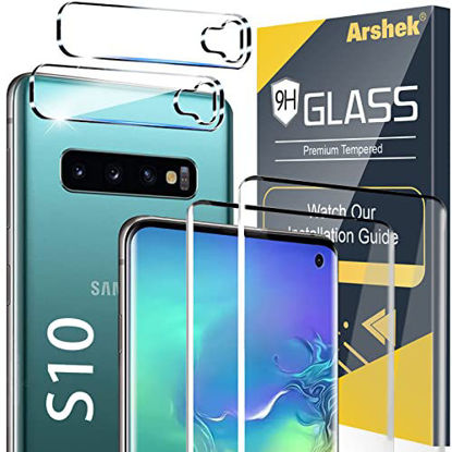 Picture of [2+2 Pack] Galaxy S10 Screen Protector, 9H Tempered Glass Include a Camera Lens Protector,Ultrasonic Fingerprint Compatible,HD Clear,3D Curved for Samsung S10 Glass Screen Protector