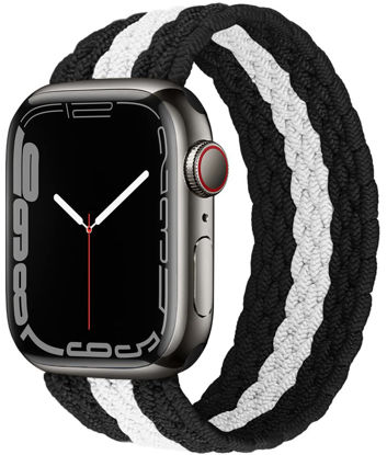 Picture of Proworthy Lace Braided Solo Loop Compatible With Apple Watch Band 38mm 40mm 41mm for Men and Women, Lace Stretch Nylon Elastic Strap for iWatch Series SE 7 6 5 4 3 2 1 (M, Black White)