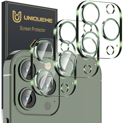 Picture of UniqueMe [3 Pack] Camera Lens Protector Compatible with iPhone 13 Pro 6.1" / 13 Pro Max 6.7" Tempered Glass,[Case Friendly][New version][Scratch-Resistant][Easy Installation] - Dark Green