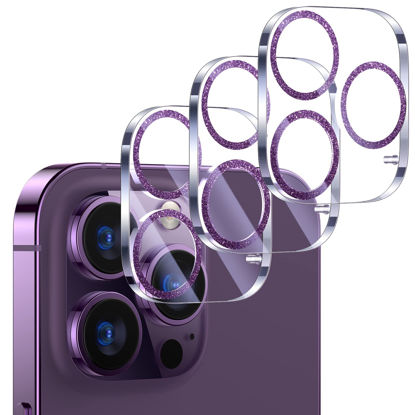 Picture of UniqueMe [3 Pack] Compatible for iPhone 14 Pro Max/iPhone 14 Pro Camera Lens Protector Tempered Glass,[Case Friendly][Scratch-Resistant][Night Shooting Mode]-Glitter Purple